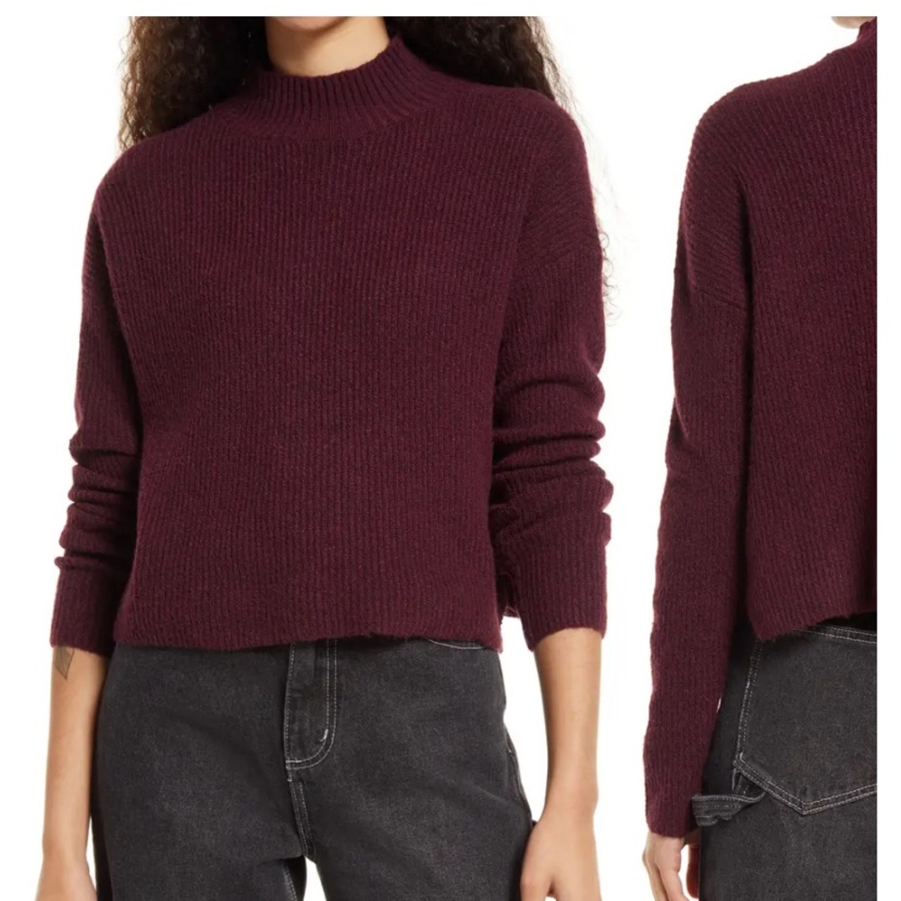 BP. Cropped Mockneck Ribbed Sweater in Cream